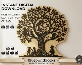 Family Tree SVG Laser Cut File: Motherhood Mandala Wall Art (Digital Download)