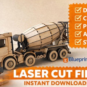 3Dコンクリートミキサートラックのレーザーカットファイル、建設車両パズルモデル（デジタルダウンロード）