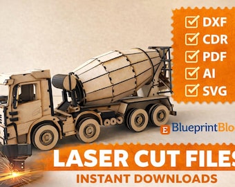 3D Concrete Mixer Truck Laser Cut Files, Construction Vehicle Puzzle Model (Digital Download)