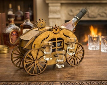 Cinderella Carriage Wine Bottle Holder, Shot Glass Stand (Digital Download)
