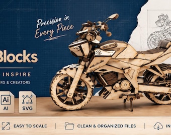 3D Naked Motorcycle Laser Cut File, Wooden Motorbike Puzzle, Mechanical Vector Plan for CNC, Laser Cutting Model Dxf, Cdr, Pdf, Ai, Svg