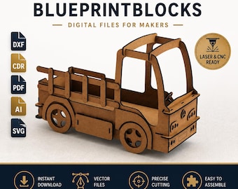 Wooden Forklift Model Laser Cut Files Dxf Cdr Pdf Ai Svg, CNC Template, 3D Puzzle Vehicle, Parametric Toy Plan, BlueprintBlocks Digital File