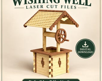 Wooden Wishing Well Laser Cut Files, Miniature Well Model Template, DIY Rustic Decor, Dxf Cdr Pdf Ai Svg Digital Download by BlueprintBlocks