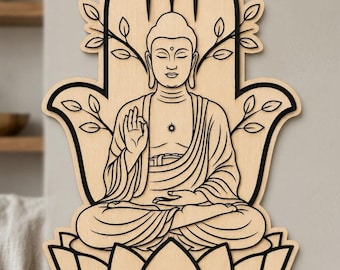 Meditating Buddha Hamsa Lotus Wall Art Laser Cut File (Digital Download)