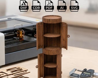 Arquivos para Corte a Laser de Armário Cilíndrico Rústico: Plano de Organizador de Mesa (Download Digital)