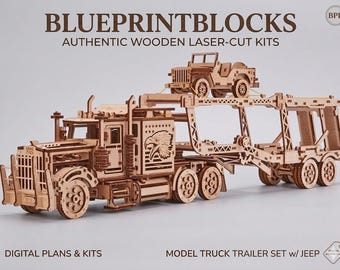 Wooden Car Hauler Truck Jeep 3D Puzzle Model (Digital Files)