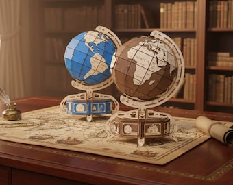 3D Wooden Globe Puzzle Laser Cut Files | Rotating World Map Svg (Digital Download)