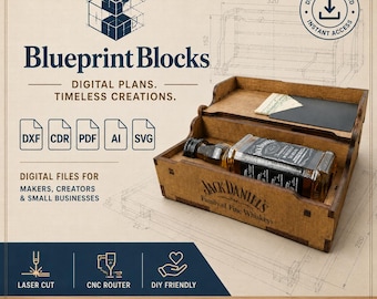 Jack Daniels Whiskey Wooden Box Laser Cut File, Bottle Storage Plan (dxf, cdr, pdf, ai, svg)