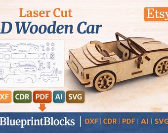 Modelo 3D de coche deportivo descapotable cortado con láser, archivos vectoriales de vehículos de madera (DXF, PDF, SVG)
