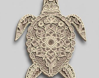 3D Layered Sea Turtle Mandala SVG, Laser Cut Tortoise DXF, Wood Cutting File (Digital Download)