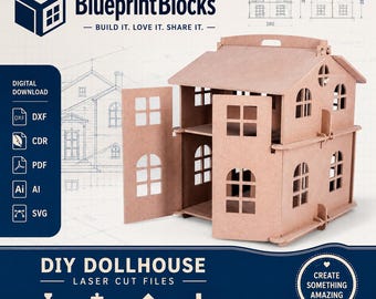 Laser Cut Dollhouse Files: 2-Story Vector Plans (dxf, cdr, pdf, ai, svg)