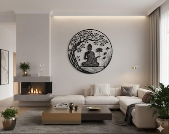 Buddha Under Bodhi Tree Wall Art, Zen Decor Laser Cut File (Digital Download)