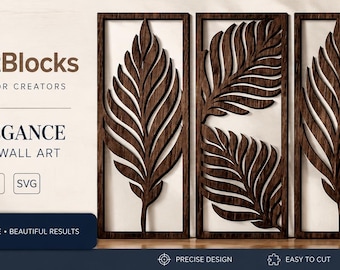 Tropical Leaf Wall Art, Three-Panel Laser Cut Wood Decor (SVG, DXF, PDF)