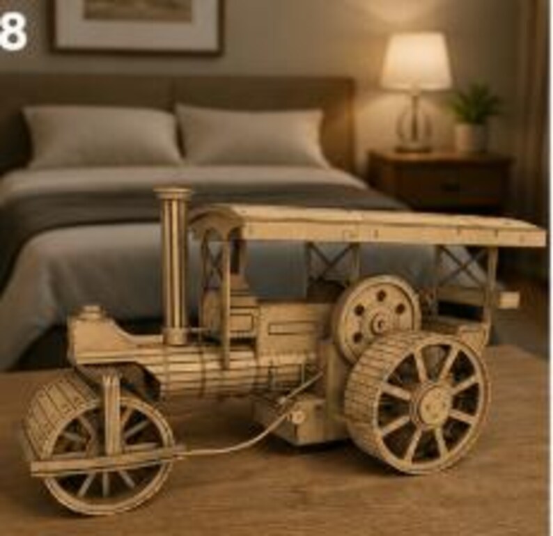 3D Wooden Steam Roller Model Blueprint – Laser Cut Files (DXF, SVG, PDF ...