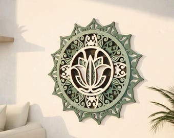Layered Lotus Mandala Wall Art SVG: Boho Geometric Laser Cut File (Digital Download)