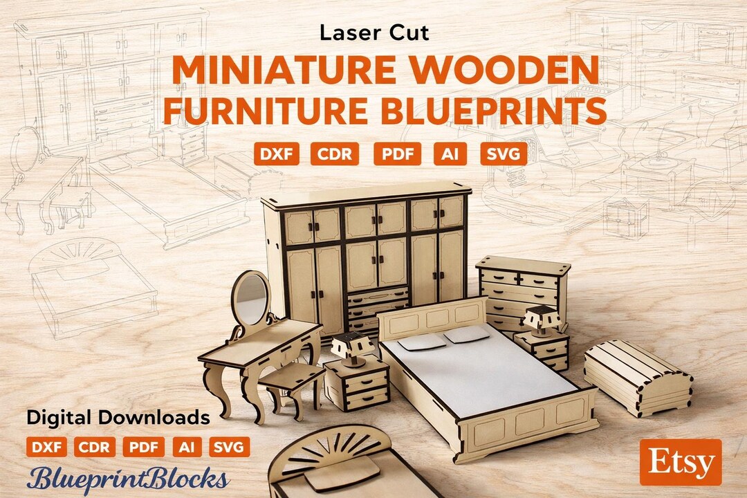 Mini Dxf Laser Cut Miniature Wooden Furniture Blueprints (dxf, Cdr, Pdf, Ai, Svg ...