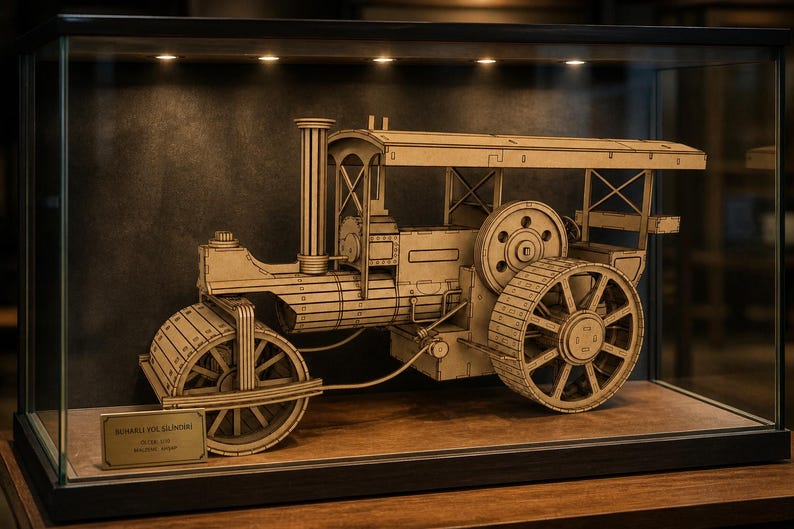 Steamroller Scale Model 3D Wooden Steam Roller Model Blueprint – Laser Cut Files (DXF, SVG, PDF ...