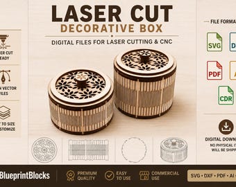 Round Wooden Jewelry Box Laser Cut Template, Floral Lid Storage Container (Digital Download)
