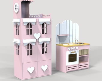 Play Kitchen Dollhouse Plans | Laser Cut MDF Toy Furniture Blueprint (Digital Download)