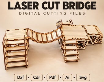 Wooden Suspension Bridge Model Laser Cut Files, Stair Platform Miniature, Diy Craft Plan Dxf Cdr Pdf Ai Svg Digital Download BlueprintBlocks