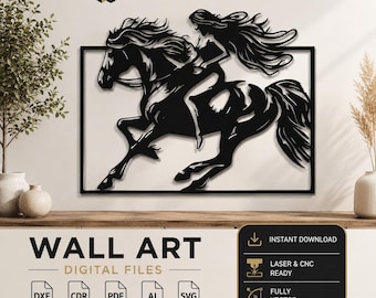 Horse Rider Metal Wall Art, Running Horse Silhouette, Laser Cut File (Digital Download)