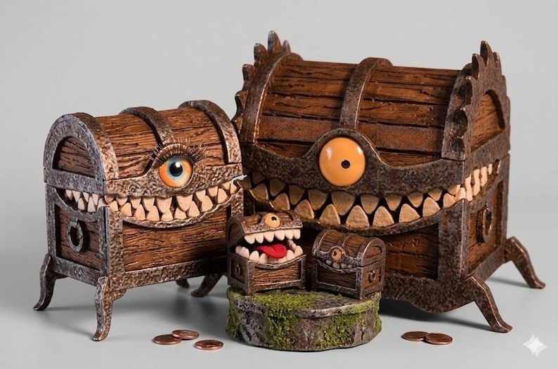 Mimic Monster Treasure Chest Laser Cut File, 3D Puzzle Box (digital ...