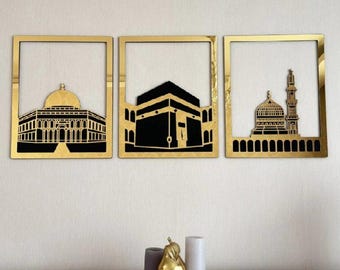 Islamic Wall Art Set: Kaaba, Mosque, Dome of the Rock Laser Cut Files (DXF, SVG)