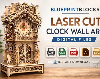 Vintage Cuckoo Clock Laser Cut File, Decorative Wooden Model (dxf, cdr, pdf, ai, svg)