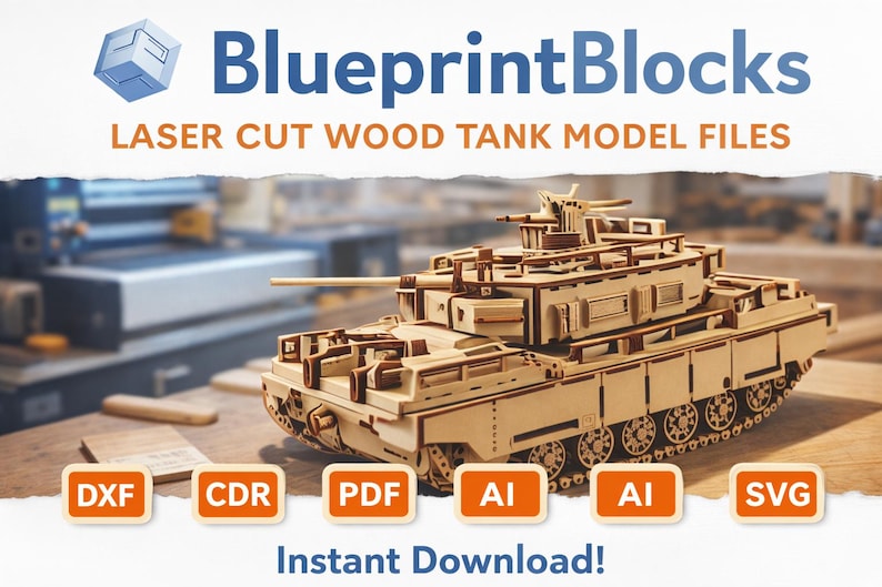 Laser Cut Wood Tank Model Files: Detailed 3D Military Vehicle Blueprint ...