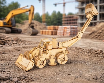 Wooden Excavator Loader Model Kit: Laser Cut Files (dxf, cdr, pdf, ai, svg)