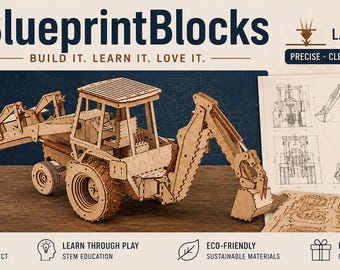 Laser Cut Backhoe Loader Model, Wooden Construction Vehicle Blueprint (dxf, cdr, pdf, ai, svg)