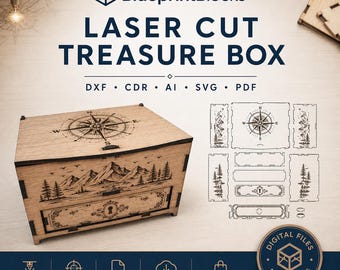 Laser Cut Treasure Box DXF SVG Files, Wooden Jewelry Box Design (Digital Download)