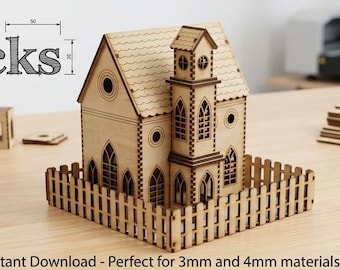 Victorian Dollhouse Laser Cut File: Miniature 3D Castle Model (Digital Download)