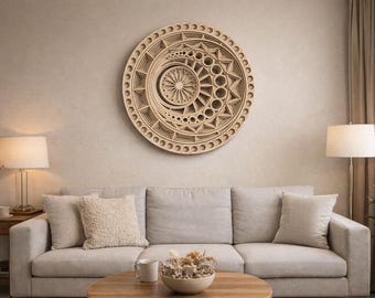 Mandala Wall Art | Geometric Laser Cut Wood Panel Template (DXF Cdr Pdf Ai Svg)