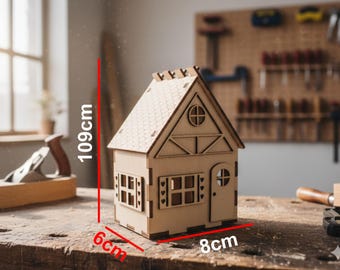 Laser Cut Wooden Dollhouse Plan, Miniature Cottage Vector File (Digital Download)