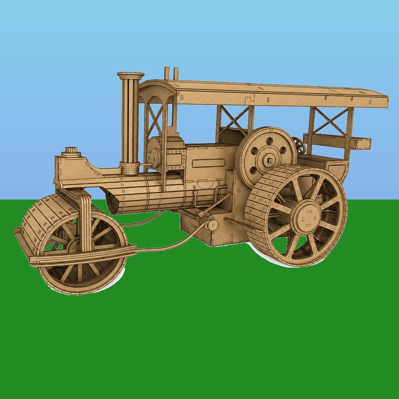 Steamroller Scale Model 3D Wooden Steam Roller Model Blueprint – Laser Cut Files (DXF, SVG, PDF ...