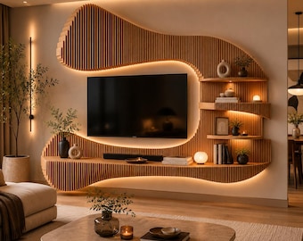 Parametric TV Wall Unit Design, Modern Media Wall Files (DXF, Cdr, Pdf, Ai, Svg)