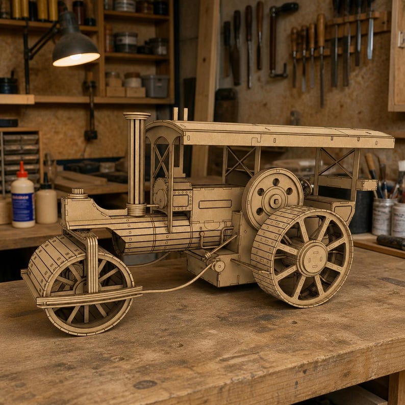 Steamroller Scale Model 3D Wooden Steam Roller Model Blueprint – Laser Cut Files (DXF, SVG, PDF ...