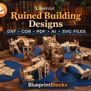 Diseños de edificios en ruinas cortados con láser / Kit de maquetas de terreno para juegos de guerra (dxf, cdr, pdf, ai, svg)