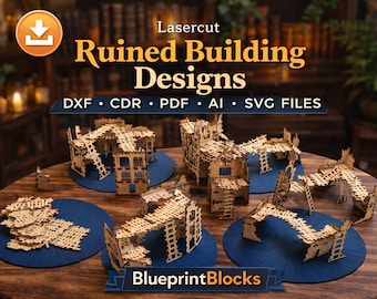 Laser Cut Ruined Building Designs | Wargame Terrain Model Kit (dxf, cdr, pdf, ai, svg)