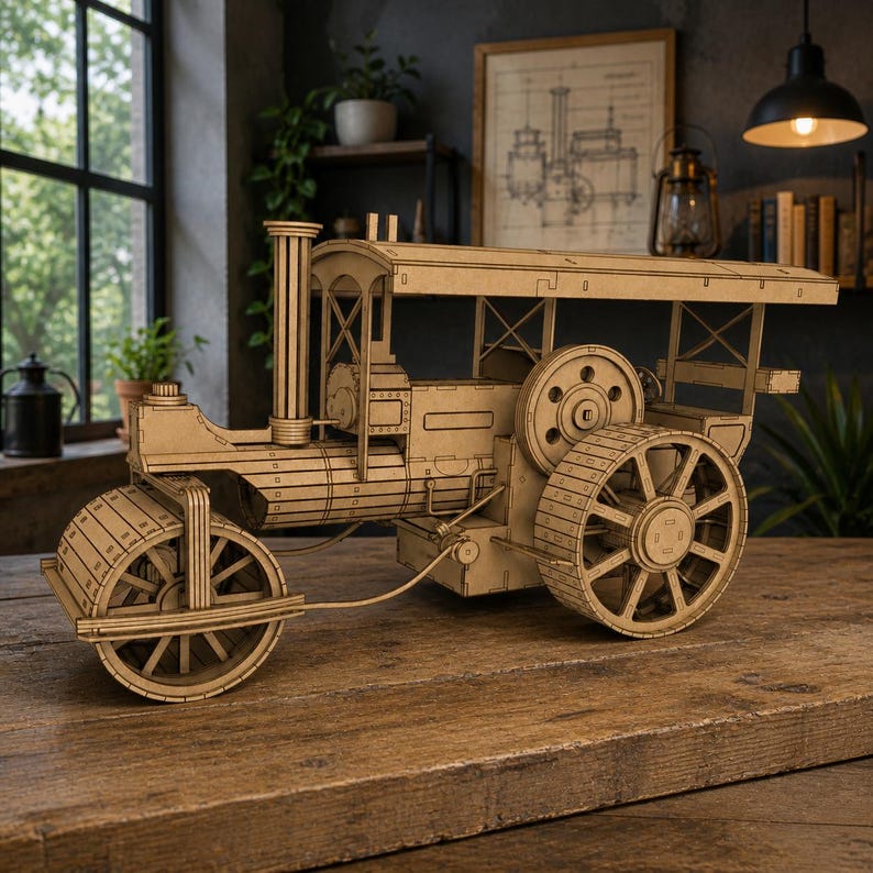 Steamroller Scale Model 3D Wooden Steam Roller Model Blueprint – Laser Cut Files (DXF, SVG, PDF ...