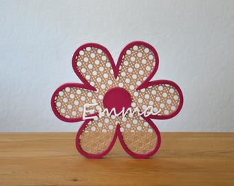 Blume mit Wiener-Geflecht I Personalisierbar mit Namen I Geschenk zur Geburt & Taufe I Namenschild Kinderzimmer I Deko