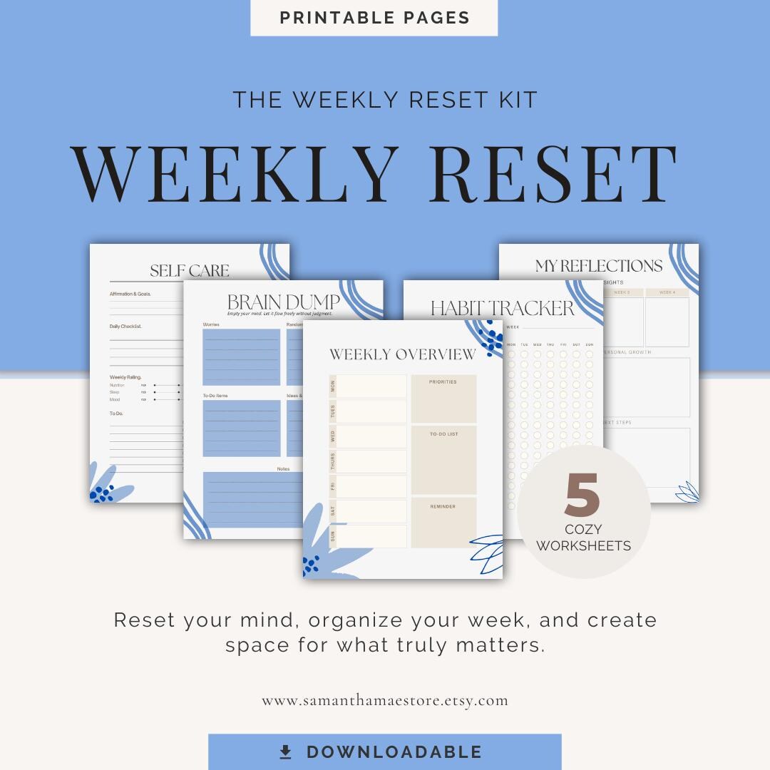 The Weekly Reset Kit | Cozy Weekly Planner Printable | Habit Tracker ...