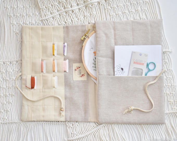 Stitching Project Folder, Quilted Needlework Organizer for Embroidery Floss & Tools