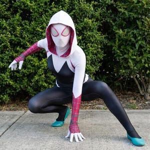 Traje de cosplay con capucha de Spider-Man / Disfraz de Spider-Gwen Web Hero / Traje de convención de traje elástico de ajuste personalizado