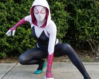 Spindelbody med huva Cosplay-dräkt | Spindel Gwen Web Hero-kostym | Specialdesignad stretchbody med konvention
