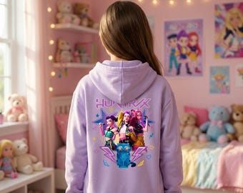 Felpa con zip per bambini in stile anime / Kpop Demon Hunters Cartoon Girl Stampa gatto blu