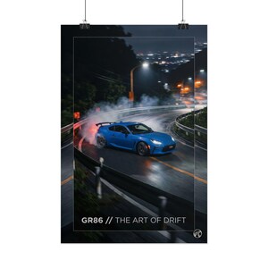 Toyota GR86 Poster, The Art of Drift JDM Wall Art Print | Night Touge Mountain Racing Decor, Japanese Sports Car Man Cave Gift for Him