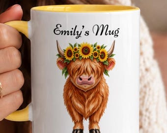 Personalized Highland Cow Mug • Highland Cow Gift • Birthday Gift • Gift for Her • Gift for Sister • Gift for Daughter • Cattle Cow Lover