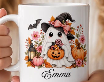 Personalized Halloween Ghost Mug • Spooky Autumn Coffee Cup • Mug Halloween Personalized • Fall Gifts • Thanksgiving Decoration • Custom Mug
